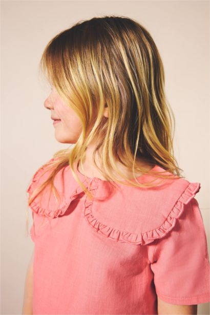 Keten Karışımlı Kısa Kollu Gömlek Kız Bebek