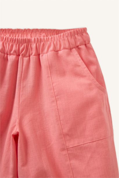 Balloon Fıt Esnek Bantlı Paça Keten Karışımlı Pantolon Kız Bebek