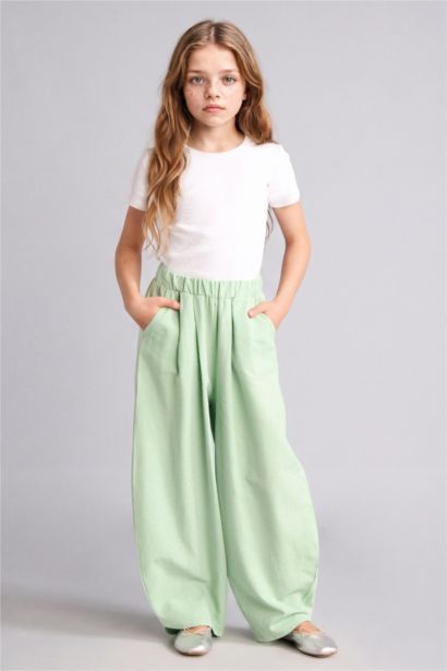 Balloon Fit Keten Karışımlı Pantolon Kız Çocuk