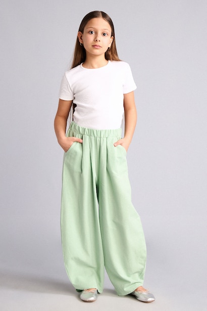 Balloon Fit Keten Karışımlı Pantolon Kız Çocuk