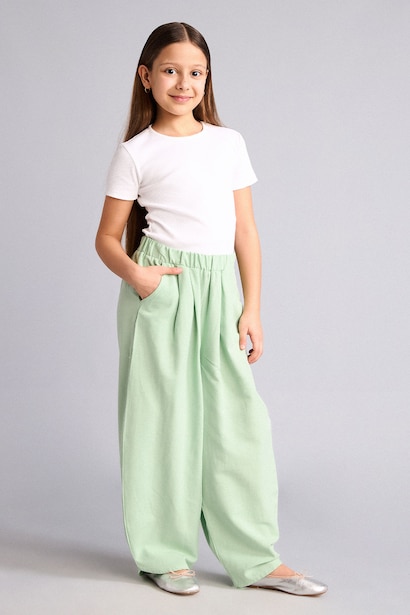 Balloon Fit Keten Karışımlı Pantolon Kız Çocuk
