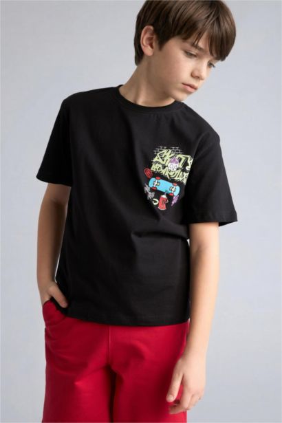 تيشيرت ولادي نص ردن مطبوع قصة عادية برقبة مستديرة