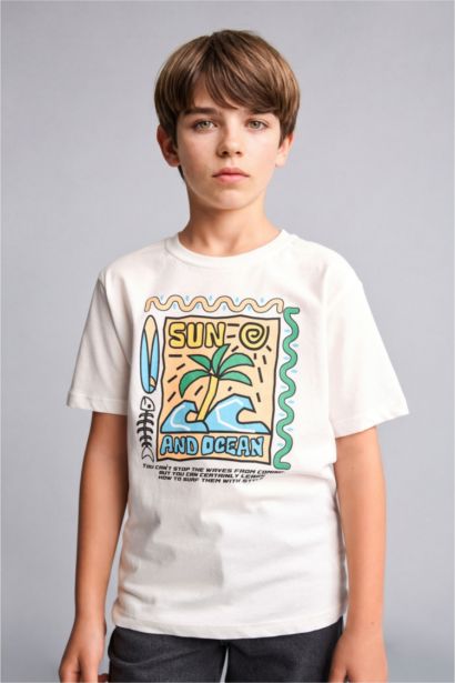 T-shirt imprimé à col rond et manches courtes Coupe régulière pour garçon