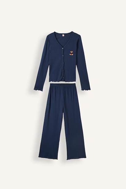 Regular Fit Uzun Kollu Geniş Paça Pijama Takımı