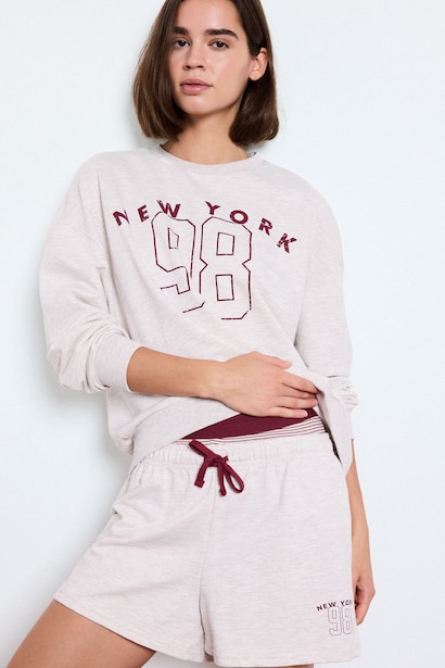 Baskılı Bisiklet Yaka Sweatshirt