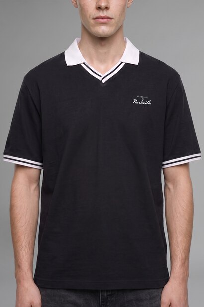Boxy Fit Printed Short Sleeve Polo T-Shirt