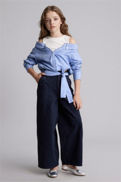 Wıde Baggy Fıt Gabardin Pantolon Kız Çocuk