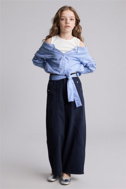 Wıde Baggy Fıt Gabardin Pantolon Kız Çocuk