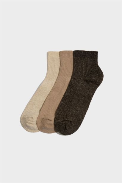 Kadın Simli Parıltılı 3'lü Pamuklu Soket Çorap