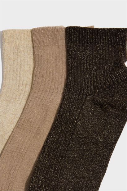 Kadın Simli Parıltılı 3'lü Pamuklu Soket Çorap