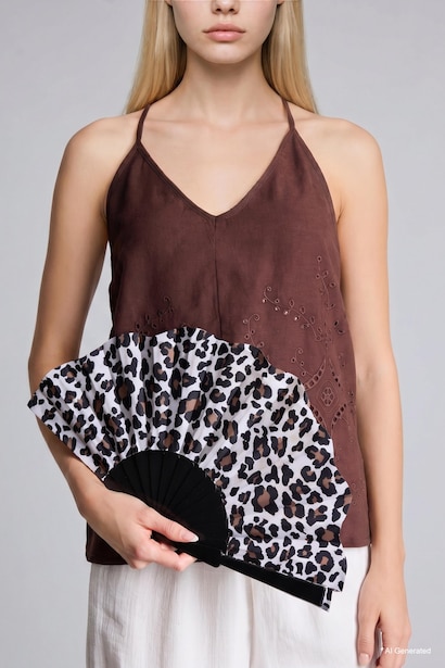 Woman Leopard Print Fan