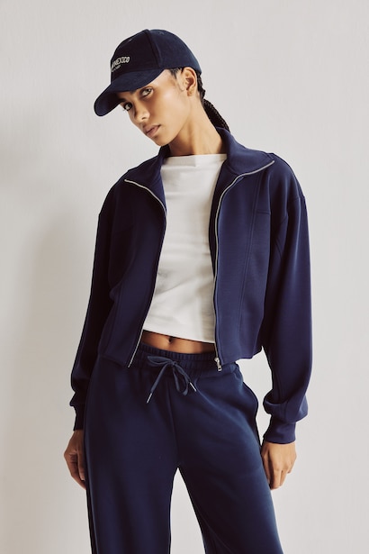 Fermuarlı Crop Modal Basic Hırka