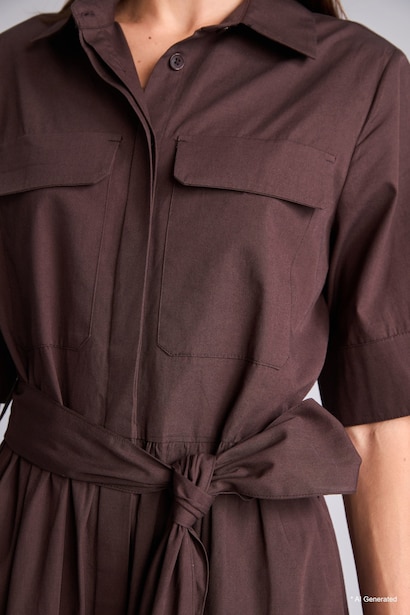 Sleeveless Shirt Collar Poplin Midi Dress