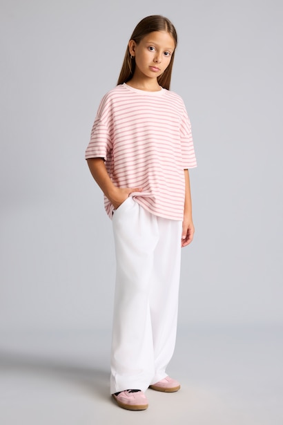 Girl Wide Leg Modal White Trousers