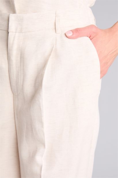 Straıght Fıt Yüksek Bel Keten Karışımlı Pantolon