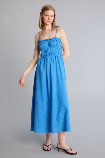 Keten Görünümlü Midi Elbise