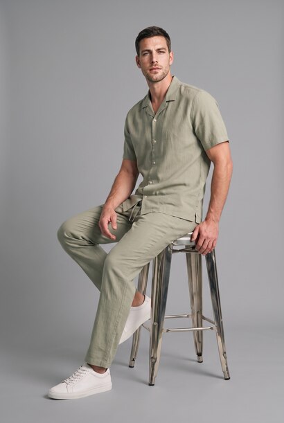 Regular Fit Linen Blended Short Sleeve Shirt