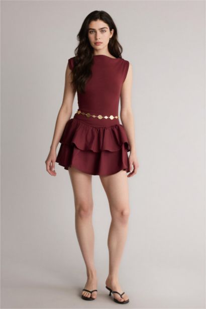 Balloon Fıt Kayık Yaka Mini Elbise