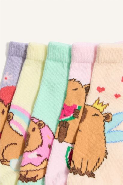 Pamuklu Desenli 5'Li Patik Çorap Kız Çocuk