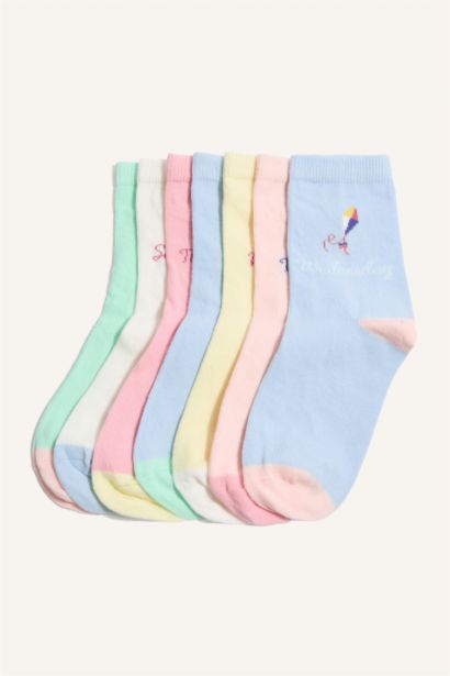 Çiçekli 7'li Pamuklu Uzun Çorap Kız Çocuk