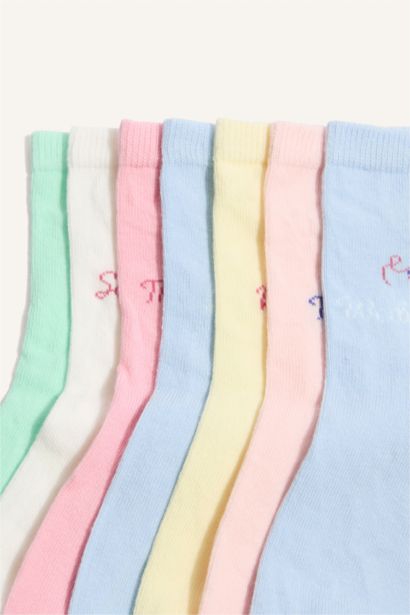 Çiçekli 7'li Pamuklu Uzun Çorap Kız Çocuk