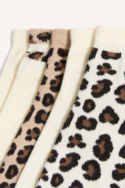 Kadın Hayvan Baskılı 5'li Pamuklu Patik Çorap