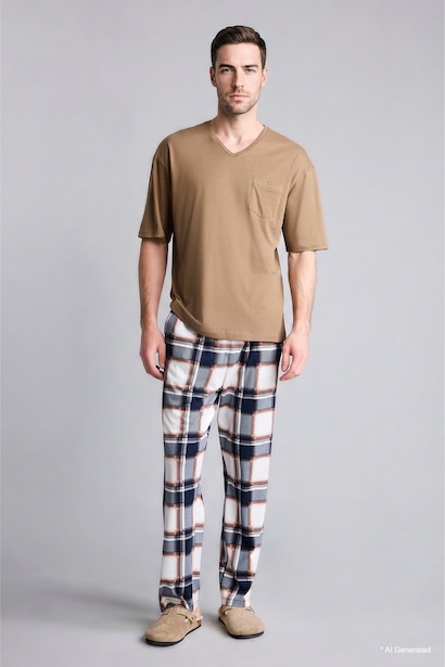Pijama Takımı Kısa Kollu Üst Kareli Alt