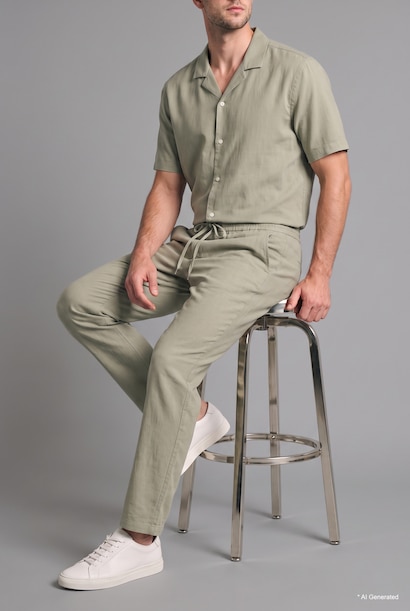 Breathable Relax Fit Elastic Waist Stretch Fabric Trousers