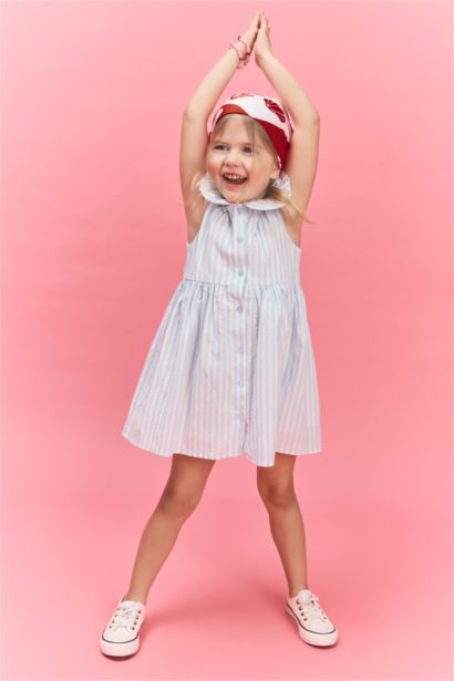 Қыз бала сәбилерге арналған жолақты иықбаулы гофрленген фактуралы көйлек