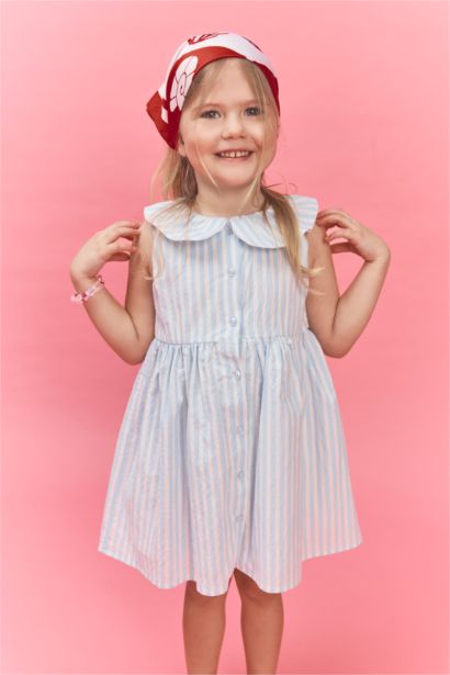 Қыз бала сәбилерге арналған жолақты иықбаулы гофрленген фактуралы көйлек