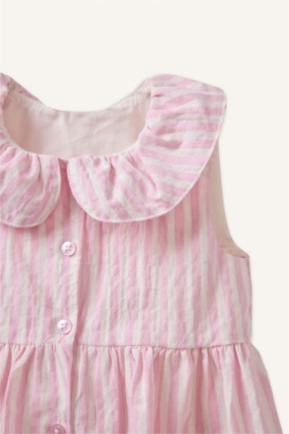 Çizgili Askılı Gofre Dokulu Elbise Kız Bebek