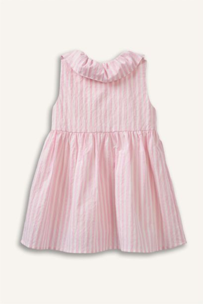 Çizgili Askılı Gofre Dokulu Elbise Kız Bebek