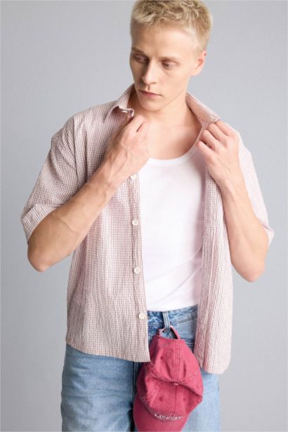 Boxy Fit Crinkle Short Sleeve Shirt