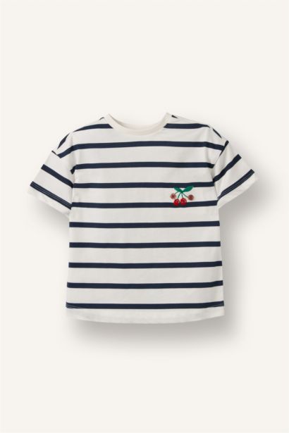 Çizgili Penye Tişört Kız Bebek