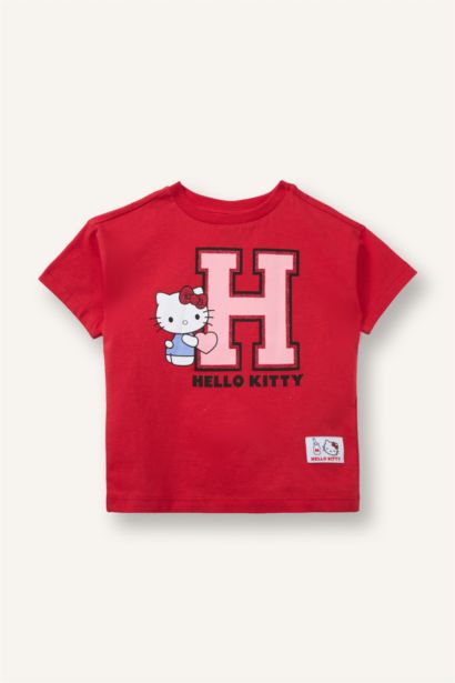 %100 Pamuk Hello Kitty  Penye Kısa Kollu Tişört Kız Bebek