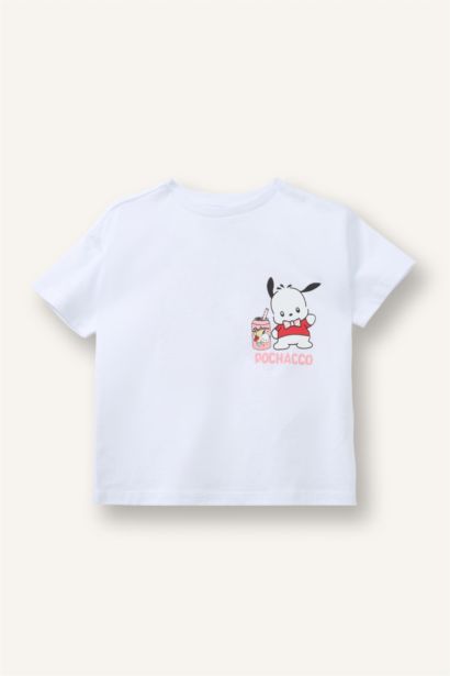 %100 Pamuk Pochacco Penye Kısa Kollu Tişört Kız Bebek