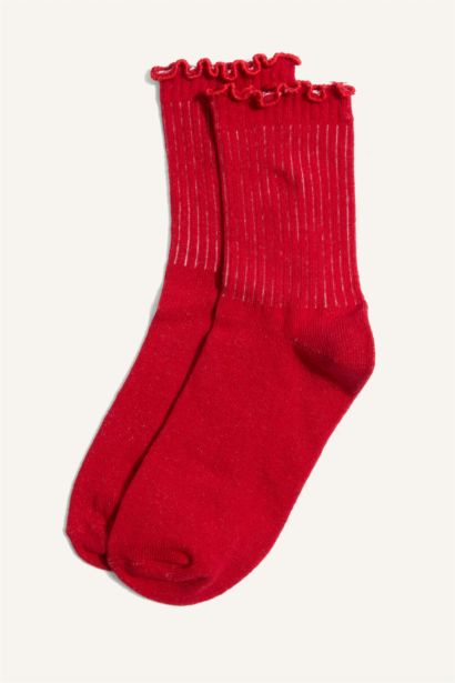 23 Nisan Çocuk Bayramı Fırfırlı 3'lü Pamuklu Uzun Çorap Kız Çocuk