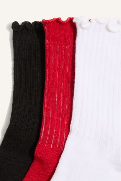 23 Nisan Çocuk Bayramı Fırfırlı 3'lü Pamuklu Uzun Çorap Kız Çocuk