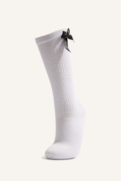 23 Nisan Çocuk Bayramı Kurdele 2'li Pamuklu Diz Altı Çorap Kız Çocuk