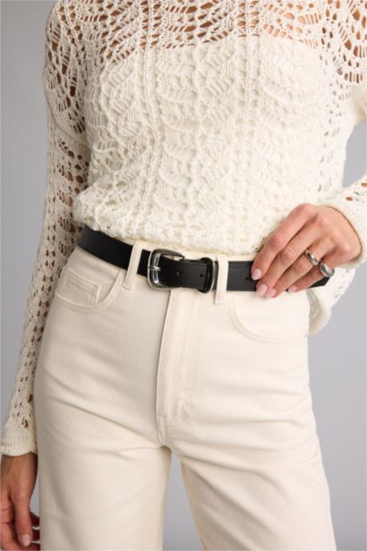 Kadın Dikdörtgen Toka Suni Deri Günlük Kemer