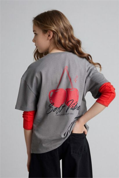 تيشيرت بناتي نص كم قصة عادية بطبعة فاكهة