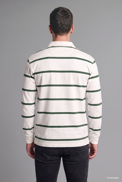 Relaxed Fit 100% Cotton Striped Long Sleeve Polo Collar Sweatshirt