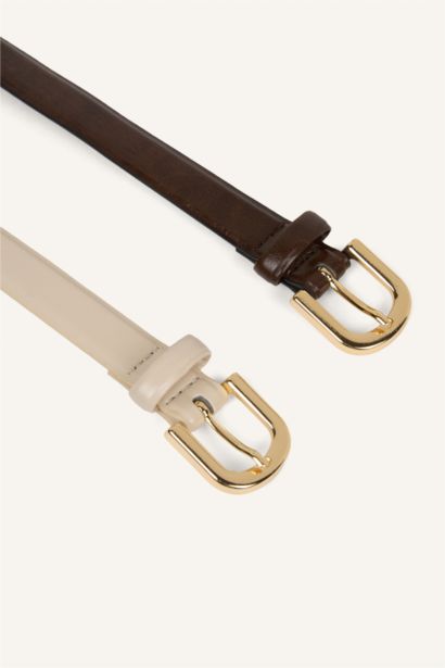 Kadın Oval Toka 2'li Suni Deri Kemer 