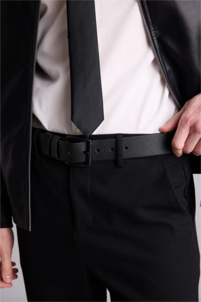 Erkek Dikdörtgen Toka Suni Deri Jean Kemeri