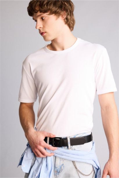 Erkek Dikdörtgen Toka Suni Deri Jean Kemeri