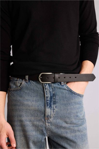 Erkek Dikdörtgen Toka Suni Deri Jean Kemeri