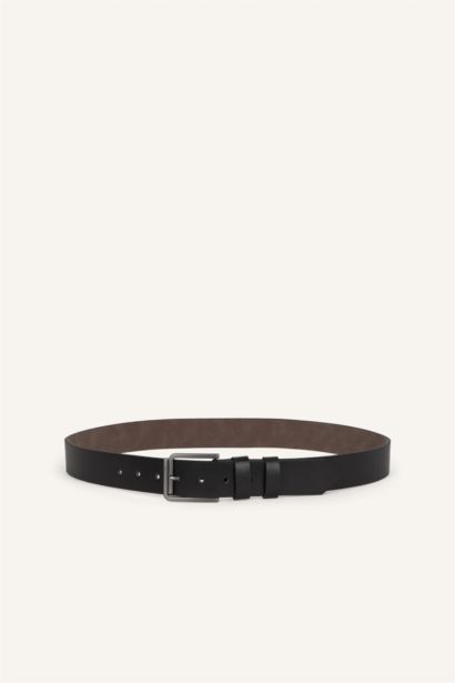 Man Rectangle Clasp Faux Leather Jean Belt