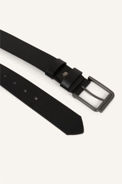 Man Rectangle Clasp Faux Leather Jean Belt