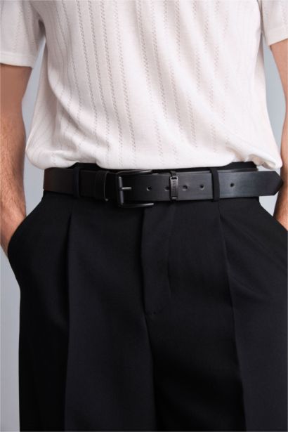 Man Rectangle Clasp Faux Leather Jean Belt