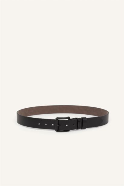 Man Rectangle Clasp Faux Leather Jean Belt